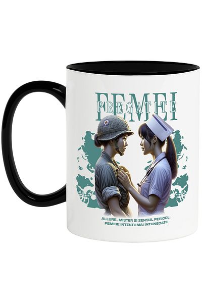 StoryGift Romania Mug Two Women Doctor and Soldier Motivational Text Women Prepared, 330ml, Ceram, Cu, STG