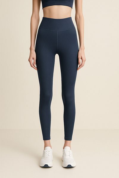 HNX High Waist Recovery Ribbed Ribbed Sports Women's Leggings |   Indigo