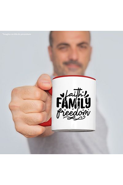 StoryGift Romania Mug with hearts and the text in English "Faith, family, freedom" - family faith, With