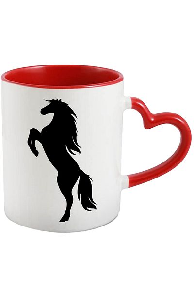 StoryGift Romania Mug with a horse standing on its hind legs with Red Heart Handle, With Handle, STG.