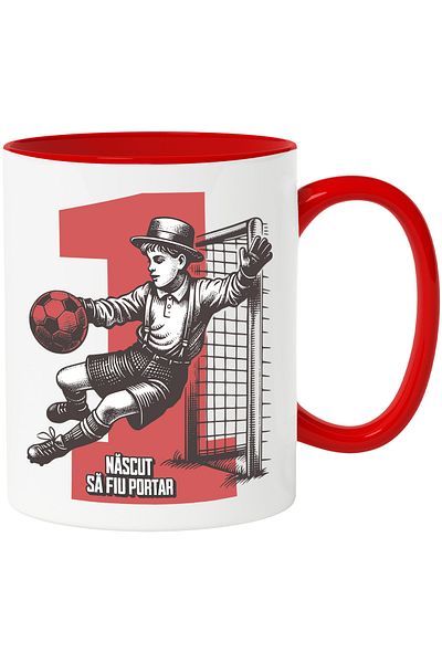 StoryGift Romania Mug Child playing football no. 1 text BORN TO BE A GOALKEEPER, 330ml, Ceramic with Handle, With ,STG