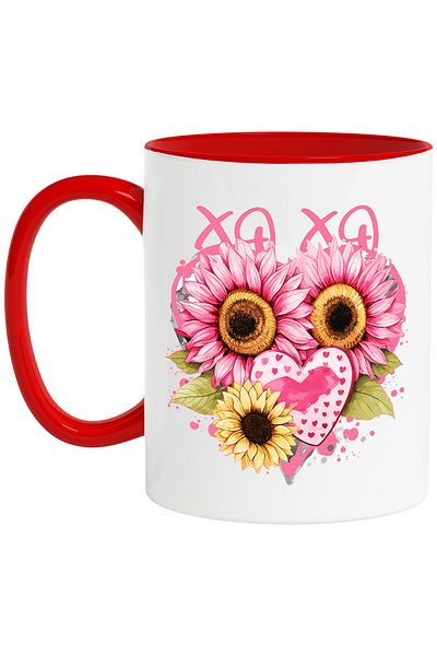 StoryGift Romania Mug with a heart made of sunflower flowers, illustration, love, affection, With ,STG