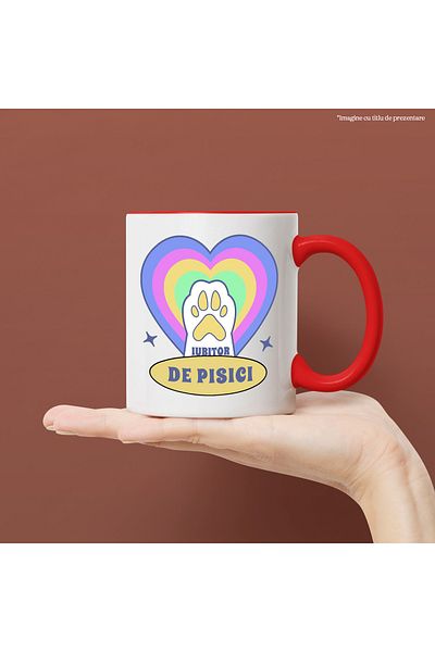 StoryGift Romania Cat Paw Mug, Rainbow Cat Lover, 330ml, Ceramic with Red Handle, With M,STG.