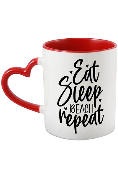 StoryGift Romania Mug with hearts and the message "Eat sleep, beach, repeat" - eat sleep, beach, repeat, With ,STG