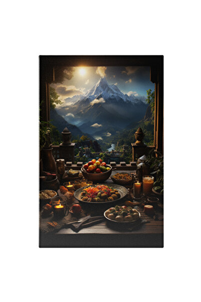 StoryGift Romania Tablou Canvas: View Bufet Suedez Diverse Preparate Din Varful Muntelui Soare Stralucitor Pictur