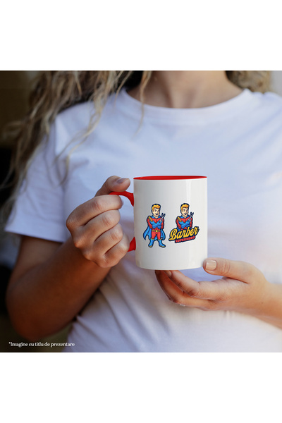 StoryGift Romania Mug With Barber Superhero, Barber, Hero, Comb, Scissors, Multicolor 330 ml, Ce, Cu, STG.