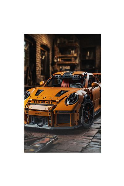 StoryGift Romania Canvas Painting 100 x 70CM Lego Automobile Model Porsche 911 Orange Car with Inte,STG