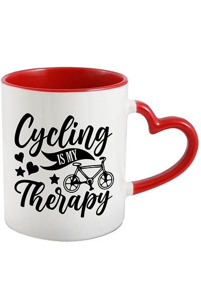 StoryGift Romania Mug for those who ride bicycles and the text "Cycling is my therapy" c, Cu,STG.