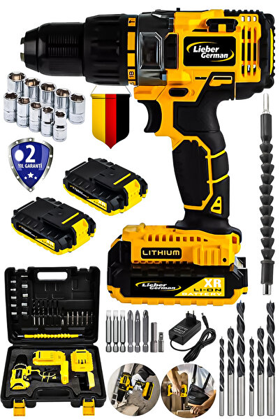Lieber German LG5960 Darbeli Metal Şanzıman Çift Akülü Bakır Sargı 27 Parça Şarjlı Matkap Akülü Vidalama Matkap