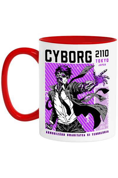 StoryGift Romania Cyborg Robot Man Mug. Harmonizing humanity and technology, 330ml, Ceramic with, With, STG.
