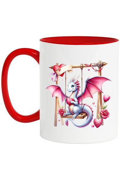 StoryGift Romania Mug with a dragon swinging, illustration, heart, popcorn, affection,, With ,STG