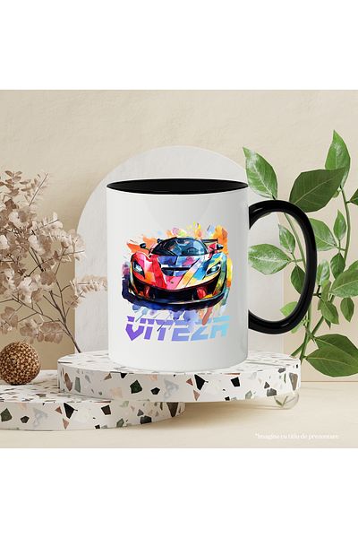 StoryGift Romania Cana Cu Mesaj Viteza, Masina Sport, Lux, Watercolor, Multicolor 330 ml, Ceramica, Cu ,STG