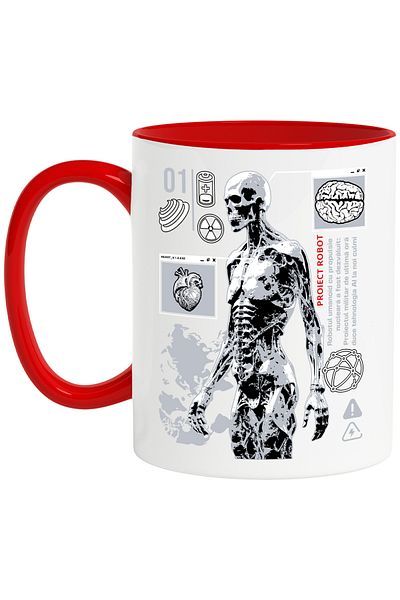 StoryGift Romania Mug human anatomical skeletons project robot medicine, 330ml, Ceramic with Red Handle, With ,STG