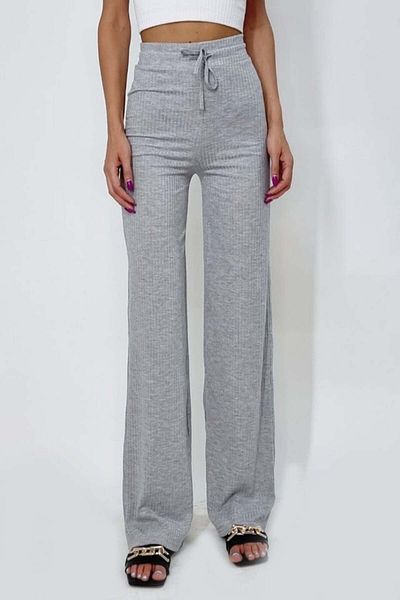 FashionForYou Amina Wide-leg Pants, With Drawstring At The Waist, Gray, L