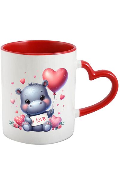 StoryGift Romania Mug with a baby hippo | illustration | "I love" message | hearts | balloons | , With ,STG .