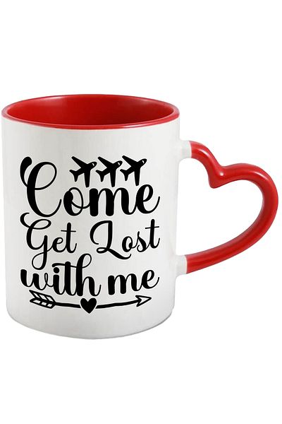 StoryGift Romania Heart Mug for Lovers - "Let's Get Lost" with Red Heart Handle, With M,STG