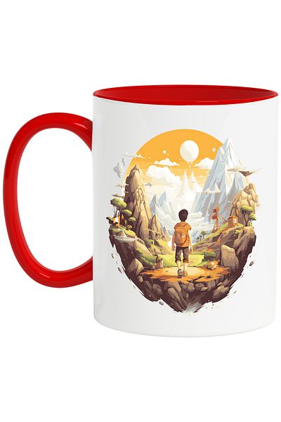 StoryGift Romania Mug with a boy traveling, illustration, adventures, mountains, nature, greenery, With ,STG