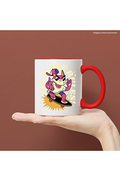 StoryGift Romania Mug With Message In English No More Rules, Cat, Skateboard, Stars, Multicolor 33, With ,STG.
