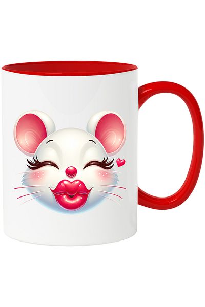 StoryGift Romania Mug with a female mouse giving a kiss | illustration | red lipstick | heart | , With ,STG