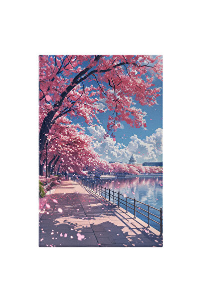 StoryGift Romania Tablou Canvas: Pomi Infloriti , O Alee Si Un Lac - Primavar...