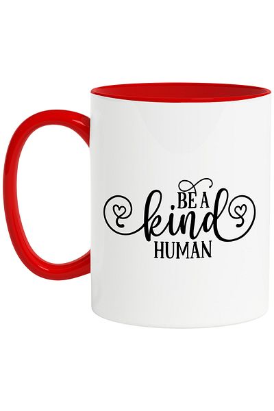 StoryGift Romania Mug with hearts and the message in English "Be a kind human" - be a good person with Man, Cu,STG