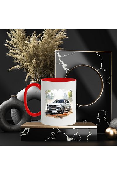 StoryGift Romania Mug With Car, Volvo XC60, Forest, Fir Trees, Nature, Multicolor 330 ml, Ceramic c, With ,STG