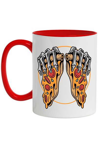 StoryGift Romania Pizza Slices Mug, Skeleton, Hands, Circle, Cheese, Food, Fast Food, Multic, With,STG