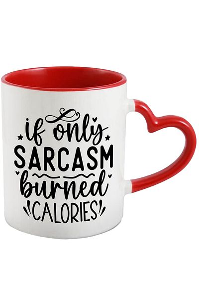 StoryGift Romania Mug with hearts and stars with the message "If only sarcasm burned the calories, With ,STG