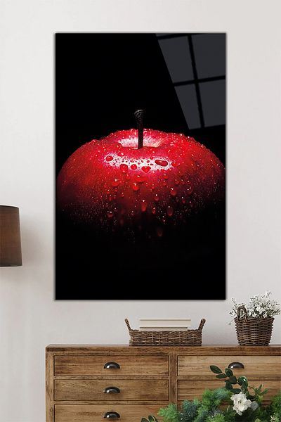 Rosyvien Red Shiny Apple Vertical Glass Painting, Home and Office Wall Decoration, Luxury Gift, Unbreakable and Scratch-Resistant