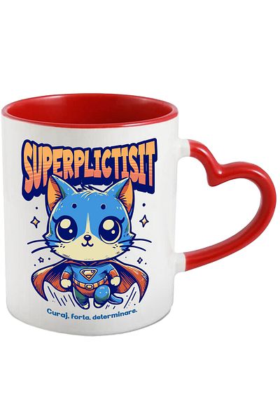 StoryGift Romania Super Bored Mug, Superhero, Flying Cat, 330ml, Ceramic with Heart Handle, With,STG
