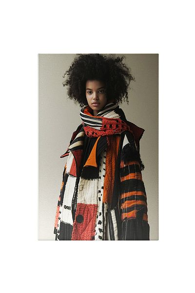 StoryGift Romania Tablou Canvas: Fata Cu Par Cret Si Negru Imbracata In Palton Gros Cu Fular Si Chip Blajin Pict