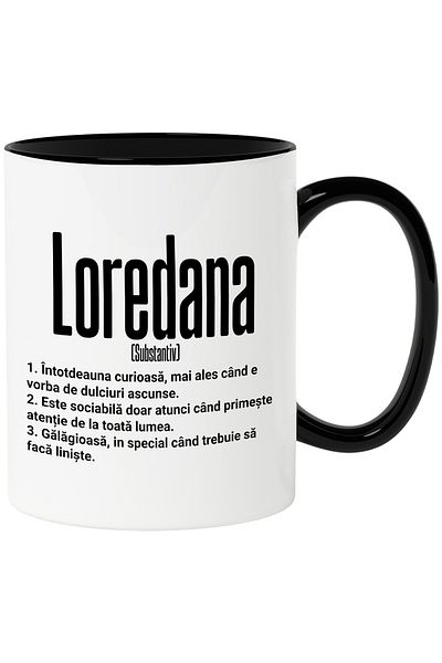 StoryGift Romania Mug With the Name Loredana, and Funny Message, Curious, Sociable, Noisy, 330m, With,STG