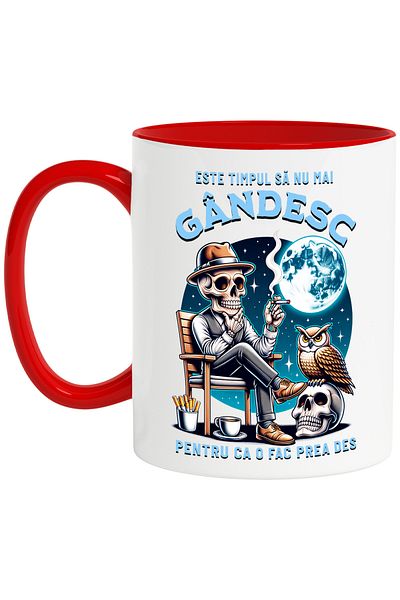 StoryGift Romania Skeleton Mug in Smoking Costume, Full Moon, 330ml, Ceramic with Red Handle, With ,STG