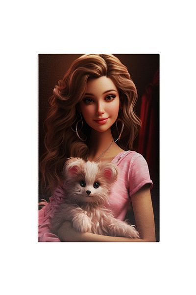 StoryGift Romania Tablou Canvas: Frumusete Cu Catelus Par Saten, Caine Insotitor, Intuneric, Papusa, Accesori