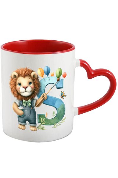 StoryGift Romania Mug with a cheerful lion | illustration | painted the letter "S" | illustration | brush |, With ,STG