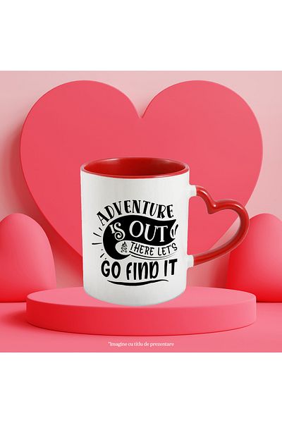 StoryGift Romania Mug with the message "Adventure is out there, let's go find it" with Heart Handle, With ,STG.