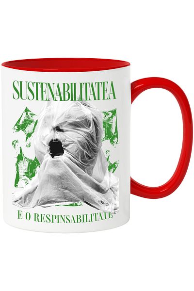 StoryGift Romania Mug sustainability is a responsibility plastic bag pollution, 330ml, Cerami, Cu, STG
