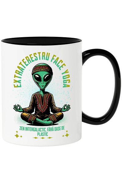 StoryGift Romania Extraterrestrial doing yoga mug, intergalactic zen, 330ml, Ceramic with Black Handle, With, STG