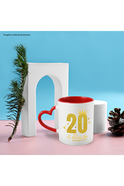 StoryGift Romania Cana aniversare 20 ani, petrecere, distractie, 330ml, Ceramica cu Maner Inima Ro, Cu ,STG