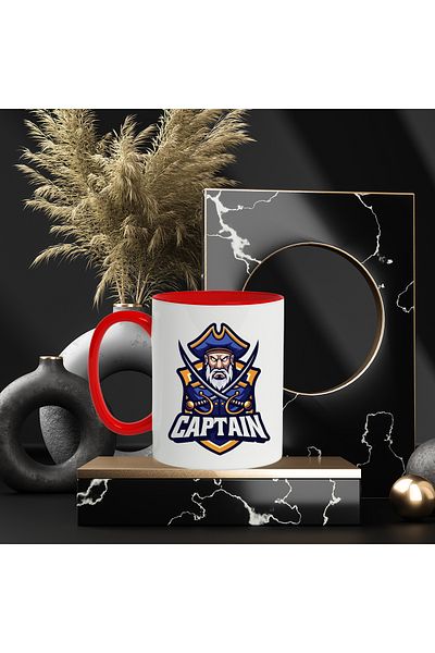 StoryGift Romania Captain Mug, Maritime, Emblem, Swords, Pirate, Beard, Multicolor 330 ml, Ceram, With