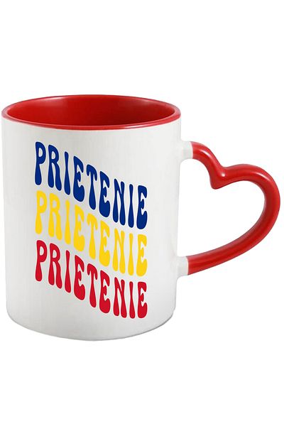 StoryGift Romania Mug The Word Friendship, in the Colors of the Romanian Flag, Red, Yellow, Blue,, With ,STG