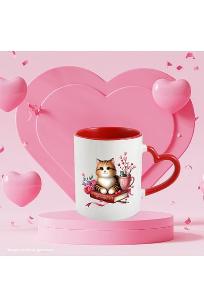 StoryGift Romania Mug with a cheerful kitty | illustration | book | reading | roses | flowers | , With ,STG