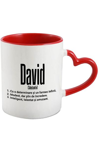 StoryGift Romania Mug With Name David, Determination, Modest, Intelligent, Funny, Personalized, Like, With, STG