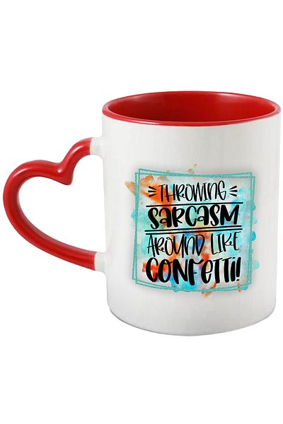 StoryGift Romania Mug with the message "Throwing sarcasm around like confetti!", illustration, funny, r, With ,STG