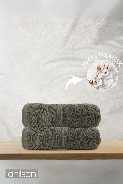 Anılsan 2 Pack Greenhouse Anthracite Hand Towels - 50X90 Cm, 225 Gr, 100% Cotton, Spa and Hotel Towels, Daily Use