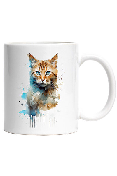 StoryGift Romania Cana Cu Pisica, Ilustratie Watercolor, Animal De Companie, ...
