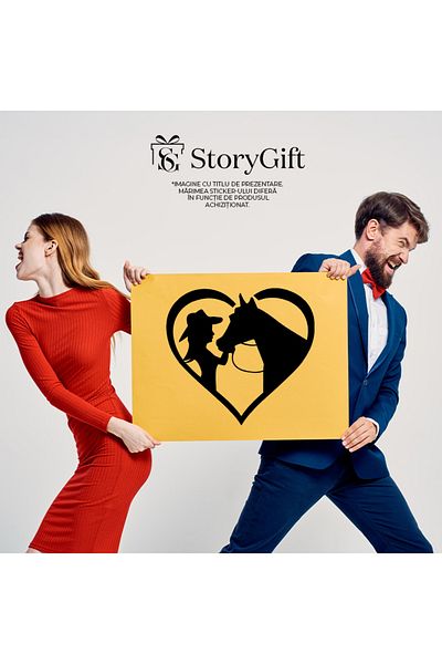 StoryGift Romania Sticker Adeziv 90CM Exterior cu o inimioara pentru iubitoarele de cai , Vinyl Negru, 90 cm
