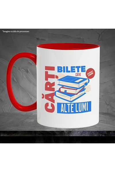 StoryGift Romania Mug STACK OF BOOKS TICKETS TO OTHER WORLDS READ, reading lovers, 330ml, C, Cu, STG