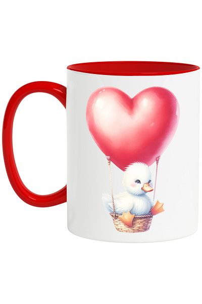 StoryGift Romania Mug with a duckling in a hot air balloon, illustration, travel, heart, a, With, STG.