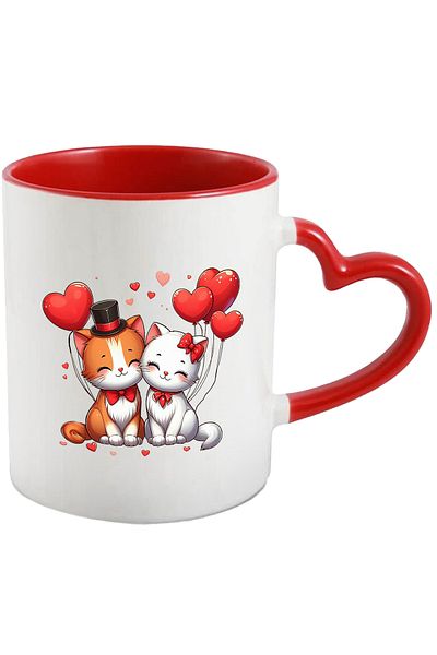StoryGift Romania Mug with 2 cheerful kittens | heart-shaped balloons | friendship | relationship, With,STG
